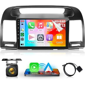 4G+64G Radio for Toyota Camry 2000-2006, Rimoody Android 13 Car Stereo Wireless Carplay Andorid auto Mirror Link 9'' HD Touchscreen GPS WiFi Bluetooth FM/RDS EQ-32 SWC Split Screen Backup Camera