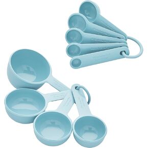 KitchenAid Universal Easy To Read Measuring Cup and Spoon Set with Soft Grip Handle for Maximum Control, Hang Hole and Nesting For Easy Storage, Dishwasher Safe, 9 Piece, Blue Velvet