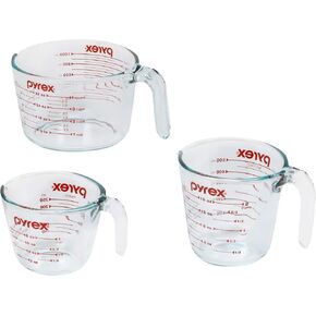 Pyrex 3 Piece Measuring Cup Set, Includes 1, 2, and 4 Tempered Glass Liquid Measuring Cups, Dishwasher, Freezer, Microwave, and Oven Safe, Essential Kitchen Tools