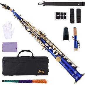 Btuty Brass Straight Soprano Sax Saxophone Bb B Flat Woodwind Instrument Natural Shell Key Carve Pattern with Carrying Case Gloves Cleaning Cloth Straps Cleaning Rod