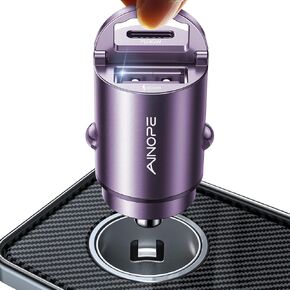 AINOPE 90W USB C Car Charger Fast Charging,[Smallest Metal] Car Charger USB C PD45W+QC3.0 Dual Port Cigarette Lighter USB C Charger Car Charger Adapter for iPhone 16 Pro Max Plus 15 14 13 iPad, Purple