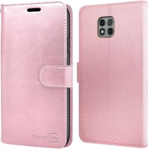 CoverON Leather Pouch Designed for Motorola Moto G Power 2021 Wallet Case, RFID Blocking Flip Folio Stand Phone Cover - Rose Gold