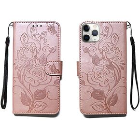 for iPhone 11 Pro Embossing Wallet Case Kickstand Magnetic Flip Cover Credit Cards Slot with Stand for PU Leather Shockproof Flip Magnetic Case for iPhone 11 Pro Cover (Red)