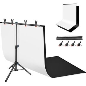 Product Photography Backdrops Stand Kit: 31x59in White Backdrop Background Black Backdrop Background with 26x29in Small T-Shape Backdrop Stand Tabletop Photo Shoot for Jewelry Small Product