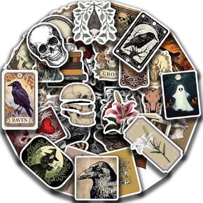 50 Pcs Dark Aesthetic Goth Style Stickers, Vintage Rose Skull Stickers Horror Vinyl Waterproof Decals for Water Bottles Laptop Guitar Phone Scrapbook Junk DIY Crafts Journal Collage Journal