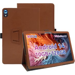 Case for Jeazans Android Tablet 10.1 inch Android 13.0 2024 Upgraded Version，Premium Leather Business Folio Stand Cover with Hand Strap for Tablet,Brown.