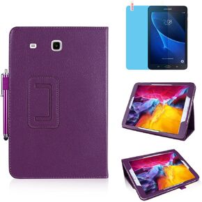 Slim Leather Case for Samsung Galaxy Tab E 8.0 Inch 2016 (SM-T375 T377 T378), Multi-Angle Stand Full-Protective Tablet Cover Book Case with Stylus Pen,Screen Film (Purple)