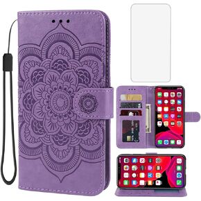 Case for iPhone 11 Pro Max Case, Apple 11 Pro Max Wallet Case with Tempered Glass Screen Protector, Mandala Leather Flip Credit Card Holder Stand Phone Cover for Apple iPhone 11 Pro Max Red