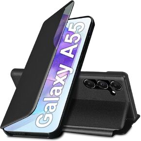 A55 Flip Case for Samsung Galaxy A55 5G Case, Clear View Slim Fit Leather Cover for Samsung A55 Phone Case with Kickstand Rugged Heavy Duty Shockproof Bumper Shell (6.5 Inches, 2024) (Purple)