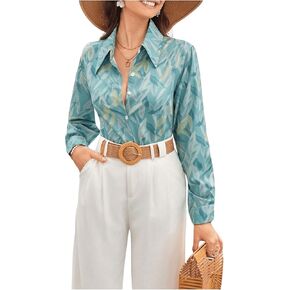 SweatyRocks Women's Chiffon Sexy Leopard V Neck Long Sleeve Blouse Shirt Tops
