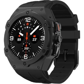 Luxury Aluminum Case with Band for Samsung Galaxy Watch 7 Ultra 47mm 2024, Rugged Military Protective Metal Face Cover with Tactical Stainless Steel Strap for Men, Black