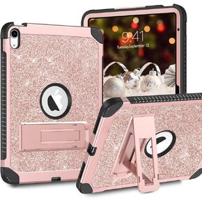 DUEDUE Case for for iPad 10th Generation 2022, ipad 10.9 inch Case with Kickstand, 3 in 1 Glitter Shockproof Stand Heavy Duty Hard PC Cover Protective Case for iPad 10.9" 10th Gen, Purple/Glitter