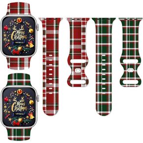 2 Pack Christmas Watch Bands Holiday Bands Compatible with Apple Watch 38mm 40mm 41mm 42mm 44mm 45mm, Christmas snowflake Silicone Replacement Bands Wristbands Compatible with All iWatch Series