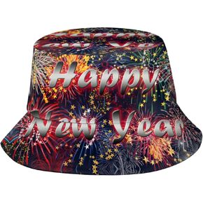 Happy New Year Bucket Hats Fashion Sun Cap Packable Outdoor New Year Xmas Fisherman Hat for Women and Men
