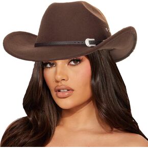 IZUS Classic-Western Felt-Cowboy-Hat for Men-Women Solid-Color Roll-Up-Brim Cowgirl-Hat with Rivets Rhinestones Decor Medium