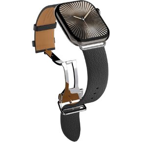 Spigen Enzo Genuine Leather Band Designed for Apple Watch Series 10 42mm, 9/8/7 41mm, SE2/SE/6/5/4 40mm, 3/2/1 38mm Band with D-buckle and Quick-release Buttons