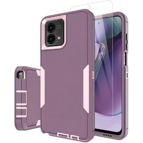 Dahkoiz Compatible with Moto G Stylus-5G-2023 Case, with Screen Protector, Dustproof Port Cover, Magnetic Car Mount Support, Full-Body Rubber Drop-Proof Phone Case, Black/Black