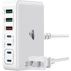 Aione USB C Charger Hub, 165W Fast Charging Block GaN 7-Port Charging Station USB-C Power Strip for Multiple Devices, Multi USB with 5ft Cord Desk Hub for MacBook iPhone 16/15/14/13 Galaxy S24/23/22
