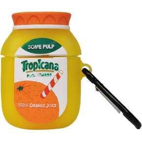 Compatible with Orange Bottle AirPods Case 1/2, Kids Teens Girls Boys Women Silicone Skin for Tropicana AirPod Case, Funny Kawaii Cartoon 3D Cute for Tropicana Orange Juice Bottle AirPods Case 1/2