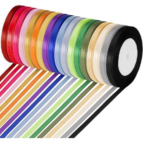 ABSOFINE 18 Colors Double Faced Satin Ribbon Polyester,1/8 inch Solid Fabric Ribbon Roll for Gift Wrapping, DIY Crafts, Wedding Birthday Party Decorations