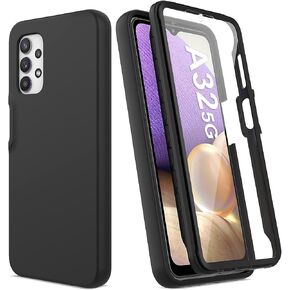 for Samsung Galaxy A32 5G Case with Built-in Screen Protector, Full Body Protection Shockproof Cover Case, [Rugged PC Front Bumper + Soft TPU Back Cover] Armor Protective Phone Case - Black