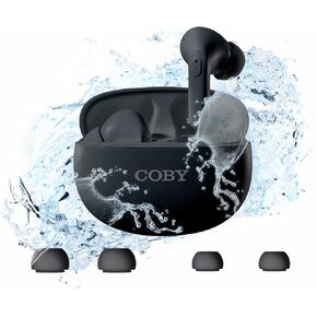 Coby Active Bluetooth Wireless Noise Cancelling Earbuds, 30db, USB C Charging Case, IPX7 Waterproof Wireless Earbuds, Transparency Mode, Smart App with Location Tracking, Customizable EQ (Black)