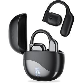 True Wireless Open Ear Headphones, Air Conduction Earphones with Earhooks, Open Ear Earbuds, Up to 75H Playtime with Case, Bluetooth 5.4, Premium Stereo Sound, Work, Running, Cycling, Sports