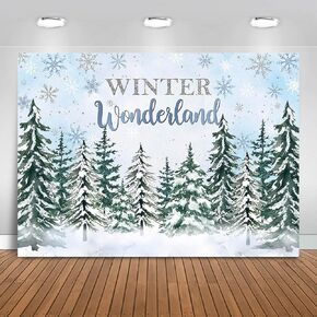 Winter Wonderland Backdrop 7x5ft Winter Snowy Forest Blue Snowflakes Boy Birthday Background Party Decorations Winter Onerderland Banner Photo Booth Props