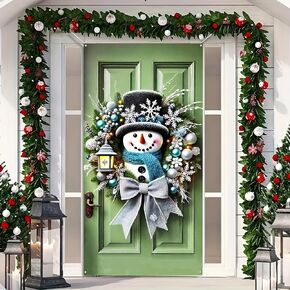 Christmas Door Cover Hanging Cover Banner Reindeer Snowflake Santa Backdrop Santa Reindeer Door Banner Xmas Backdrop Photography Background Front Door Decoration New Year Party Supplies ​