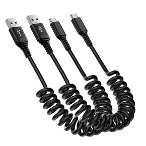 Coiled USB C Cable Fast Charging USB A to USB C Cable for Car,Retractable Android Phone Car Charger Cord for Samsung Galaxy A16 5G/A15/A35/A55/A25/A54/S24 Ultra/S24/S23/S22,iPhone 16 15 Pro Max Plus