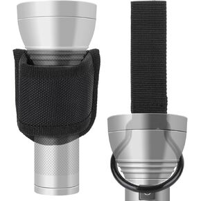 Mozeat Lens Flashlight Holder Black Flashlight Ring Strap Holder Open Top Flashlight Holster Light Holder Case Compact Nylon Light Pouch for Duty Belt Handheld Flashlight Carry Tactical Torch