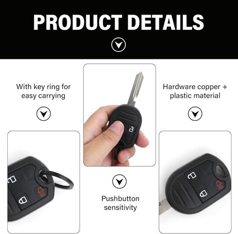 3 أزرار مفتاح التحكم عن بعد للدخول بدون مفتاح يناسب CWTWB1U793/OUC6000022، متوافق مع Ford F-150 2004-2014 F-250 F-350 2004-2016 F-450 Flex 2009-2017 Explorer 2001-2015 in Kuwait