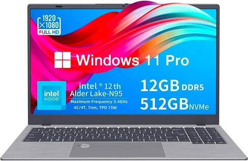 أجهزة الكمبيوتر المحمولة 12th N95 4C 4T Max 3.4Ghz 12GB LPDDR5 4800MHz 512GB NVNE SSD 15.6 بوصة Full HD IPS/HDMI/WIFI 5/BT-5.0/وظيفة كاملة TYPE-C PD/USB 3.2/مصادقة بصمات الأصابع/كاميرا مدمجة in Saudi Arabia