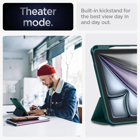 حافظة Spigen Urban Fit مصممة لجهاز iPad Air 11 بوصة M2 (2024)، حافظة الجيل الخامس/الرابع مقاس 10.9 بوصة (2022/2020) مع حامل أقلام - أخضر منتصف الليل in Kuwait