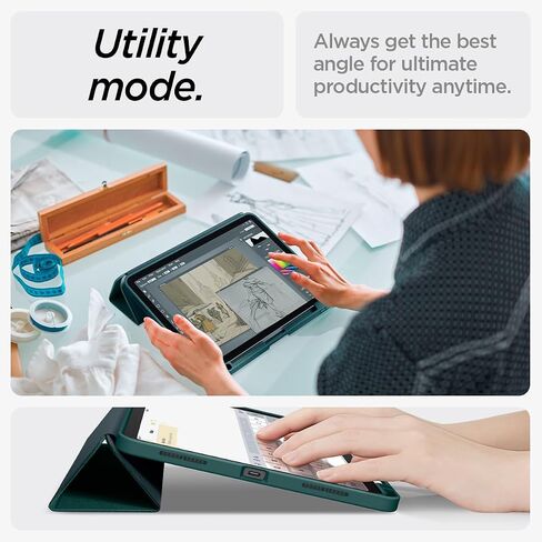 حافظة Spigen Urban Fit مصممة لجهاز iPad Air 11 بوصة M2 (2024)، حافظة الجيل الخامس/الرابع مقاس 10.9 بوصة (2022/2020) مع حامل أقلام - أخضر منتصف الليل in Kuwait