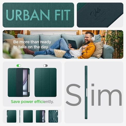 حافظة Spigen Urban Fit مصممة لجهاز iPad Air 11 بوصة M2 (2024)، حافظة الجيل الخامس/الرابع مقاس 10.9 بوصة (2022/2020) مع حامل أقلام - أخضر منتصف الليل in Kuwait