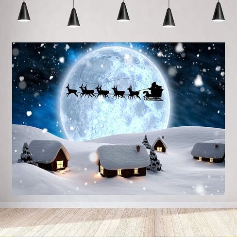 LYCGS 7X5FT Snowy Christmas Backdrop Winter Christmas Backdrops for Photography Dream Wonderland Snow Moon Hut Santa Claus Reindeer Starry Sky Studio Background Xmas Party Decorations Banner X-72 in Saudi Arabia