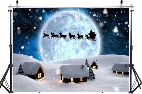 LYCGS 7X5FT Snowy Christmas Backdrop Winter Christmas Backdrops for Photography Dream Wonderland Snow Moon Hut Santa Claus Reindeer Starry Sky Studio Background Xmas Party Decorations Banner X-72 in Saudi Arabia