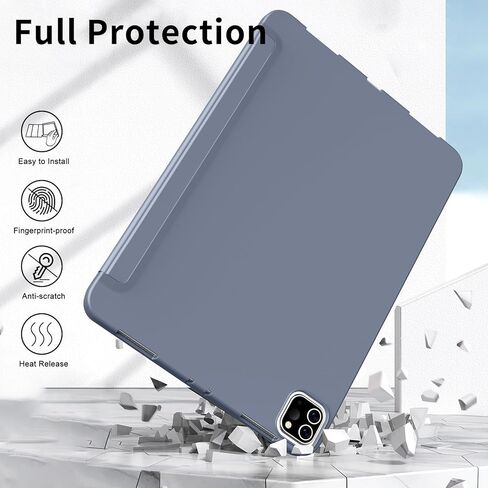 Case for iPad Pro 11 Inch (M4) 2024 (5th Gen), Trifold Slim Stand Protective Cover with Soft TPU Back, Supports Pencil Pro and Pencil(USB-C), Auto Wake/Sleep (Black) in Kuwait
