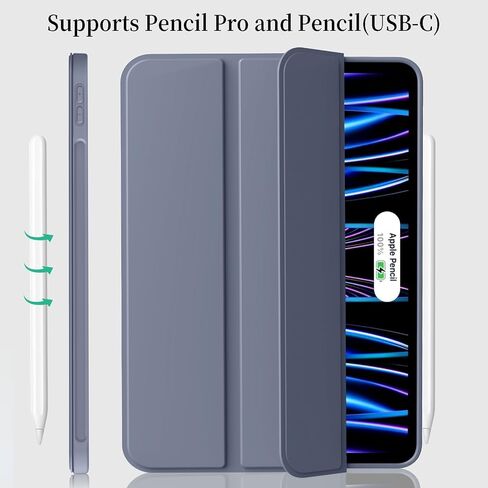 Case for iPad Pro 11 Inch (M4) 2024 (5th Gen), Trifold Slim Stand Protective Cover with Soft TPU Back, Supports Pencil Pro and Pencil(USB-C), Auto Wake/Sleep (Black) in Kuwait