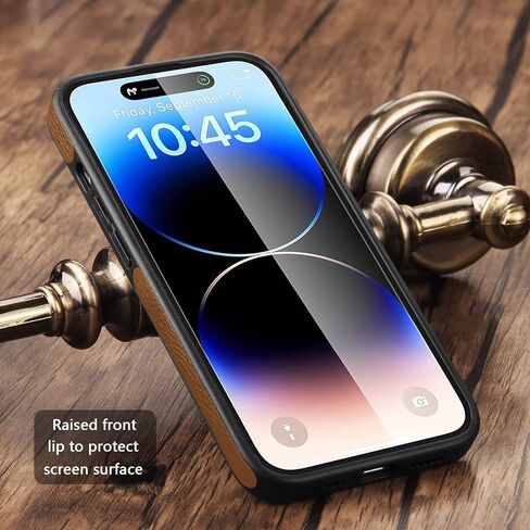 حافظة لهاتف آيفون 14 برو من الجلد الفاخر بشعار عتيق وغطاء حماية فائق النحافة 2022 مقاس 6.1 بوصة (أسود) in Kuwait