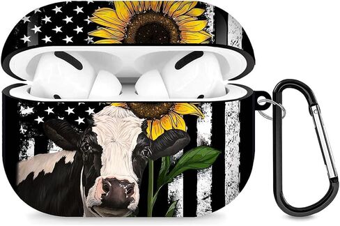 Airpods Pro 2nd Generation Case Designed Metal Key Chain Cute Earphone Covers Made of Polyester for Apple Airpods Wireless Charging Cow Sunflower Flag Pattern in Saudi Arabia