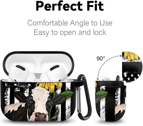 Airpods Pro 2nd Generation Case Designed Metal Key Chain Cute Earphone Covers Made of Polyester for Apple Airpods Wireless Charging Cow Sunflower Flag Pattern in Saudi Arabia