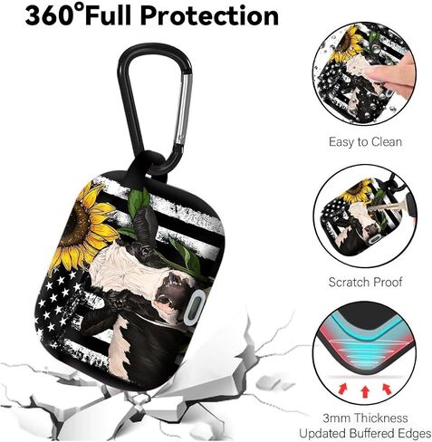 Airpods Pro 2nd Generation Case Designed Metal Key Chain Cute Earphone Covers Made of Polyester for Apple Airpods Wireless Charging Cow Sunflower Flag Pattern in Saudi Arabia