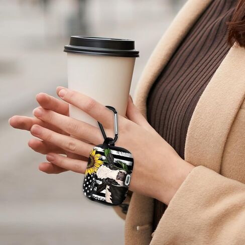Airpods Pro 2nd Generation Case Designed Metal Key Chain Cute Earphone Covers Made of Polyester for Apple Airpods Wireless Charging Cow Sunflower Flag Pattern in Saudi Arabia