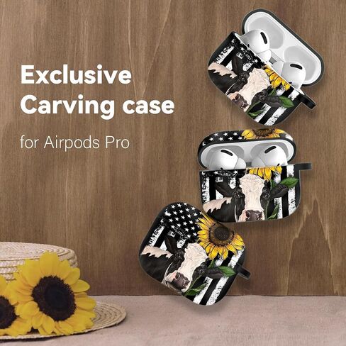 Airpods Pro 2nd Generation Case Designed Metal Key Chain Cute Earphone Covers Made of Polyester for Apple Airpods Wireless Charging Cow Sunflower Flag Pattern in Saudi Arabia