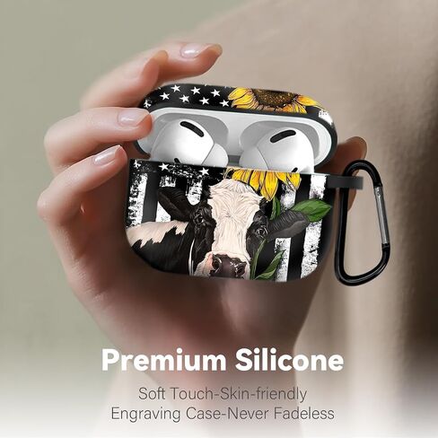 Airpods Pro 2nd Generation Case Designed Metal Key Chain Cute Earphone Covers Made of Polyester for Apple Airpods Wireless Charging Cow Sunflower Flag Pattern in Saudi Arabia