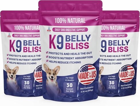 Pup Labs K9 Belly Bliss, All-Natural Gut Health for Dogs, Vet Approved Prebiotic for Dogs for Daily Digestive Support and Dog Constipation Relief, Easy to Use Topper for Dry and Wet Food, 30 Scoops. in Saudi Arabia