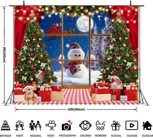 عيد الميلاد خلفية 10x8ft شجرة عيد الميلاد ثلج الديكور الشتاء نافذة المشهد ليلة خلفية عيد الميلاد السنة الجديدة حزب زينة خلفية الصورة بوث الدعائم in Kuwait
