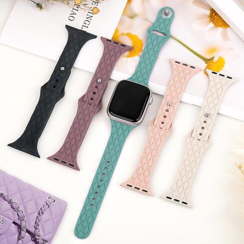 أربطة سيليكون رفيعة رفيعة لساعة Apple Watch Band 40 مم 42 مم 41 مم 38 مم 46 مم 45 مم 44 مم للنساء/الرجال، حزام رياضي بتصميم مربعات رفيعة ضيقة لسلسلة iWatch 10 9 8 7 6 5 4 3 SE Ultra/2 49 مم in Kuwait